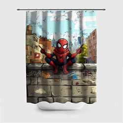 Шторка для душа Маленький человек-паук в городе, цвет: 3D-принт