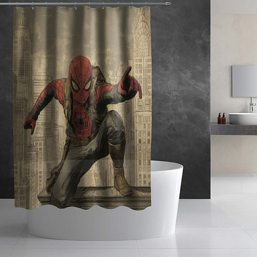 Шторка для ванной Человек-паук готов спасать мир / 3D-принт – фото 2