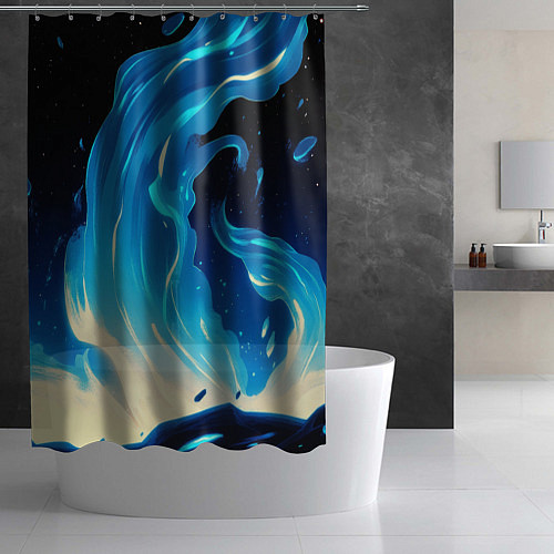Шторка для ванной Бело-синее пламя из абстрактных красок / 3D-принт – фото 2