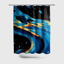 Шторка для душа Синяя волна из красок, цвет: 3D-принт