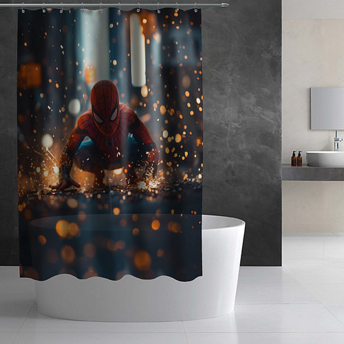 Шторка для ванной Человек паук и золотая пыльца / 3D-принт – фото 2