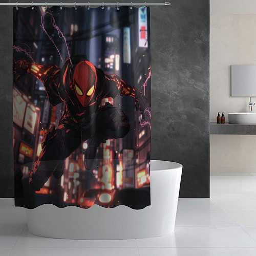 Шторка для ванной Человек паук в черном / 3D-принт – фото 2