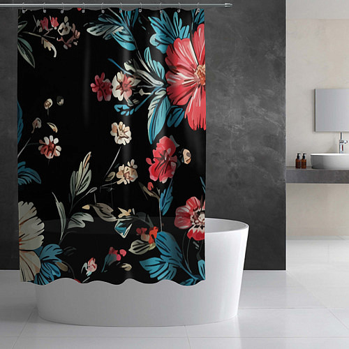 Шторка для ванной Цветы старинный узор / 3D-принт – фото 2