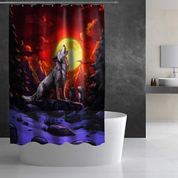 Шторка для душа Белый волк воет на луну, цвет: 3D-принт — фото 2