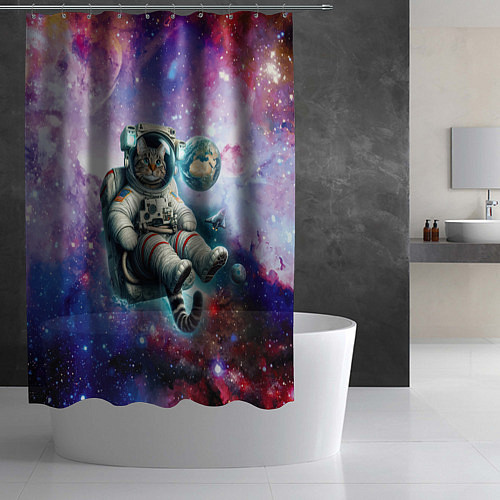 Шторка для ванной Brave cat in space - ai art / 3D-принт – фото 2