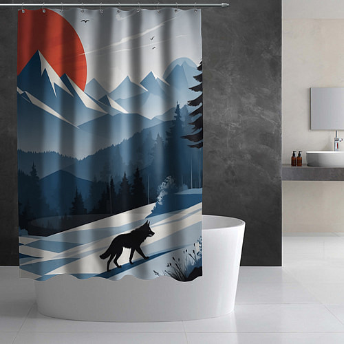 Шторка для ванной Лиса в горах / 3D-принт – фото 2