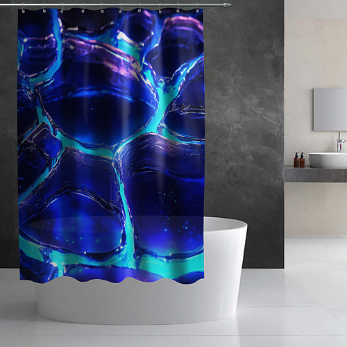 Шторка для ванной Объемные плиты в неоновом свечение / 3D-принт – фото 2