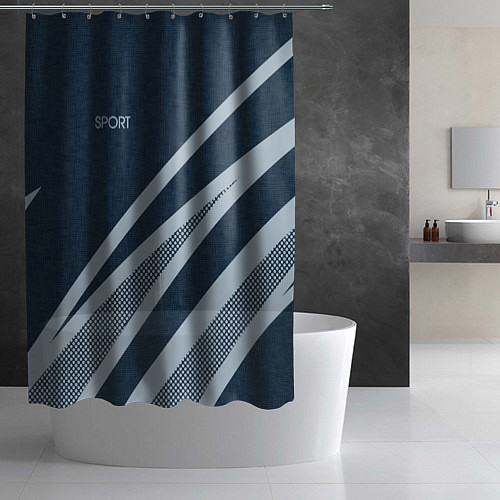 Шторка для ванной Sport синий текстурный с полосами / 3D-принт – фото 2