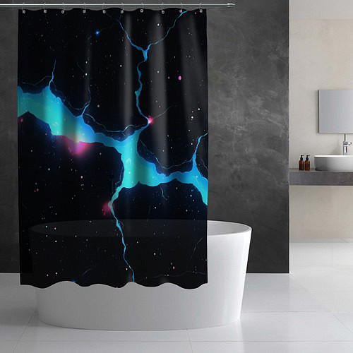 Шторка для ванной Голубой разлом в черной текстуре / 3D-принт – фото 2