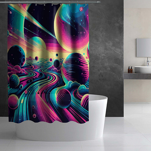 Шторка для ванной Неоновый разноцветный космос / 3D-принт – фото 2