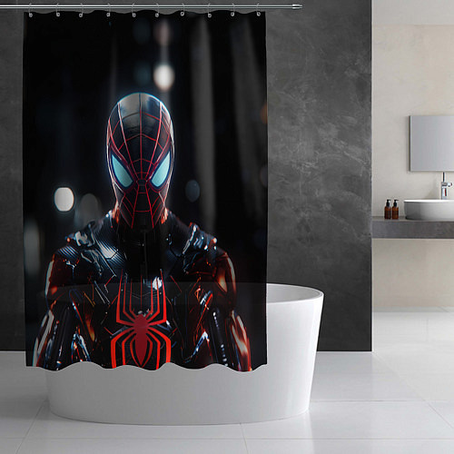 Шторка для ванной Спайдер-мен в мото костюме / 3D-принт – фото 2