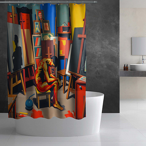 Шторка для ванной Художник в мастерской / 3D-принт – фото 2