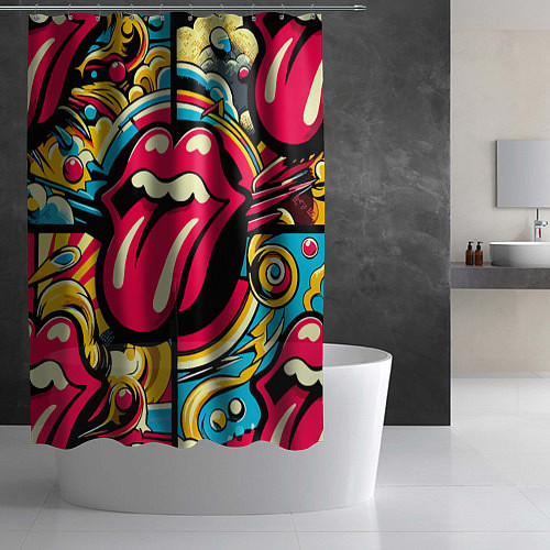 Шторка для ванной Rolling Stones logo - pop art pattern / 3D-принт – фото 2