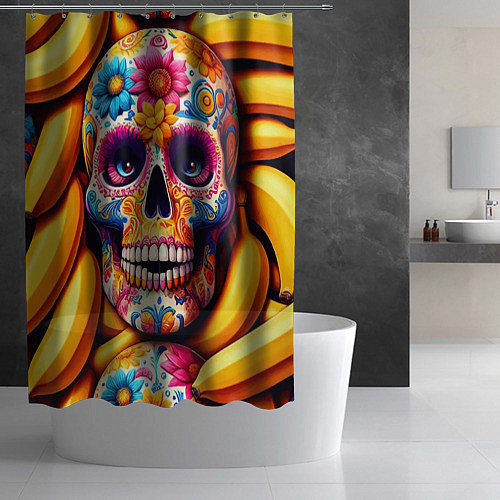 Шторка для ванной Цветочный череп среди бананов - нейроарт / 3D-принт – фото 2