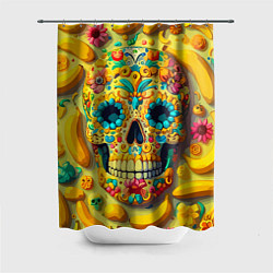 Шторка для душа Красочный летний паттерн с черепом - нейроарт, цвет: 3D-принт