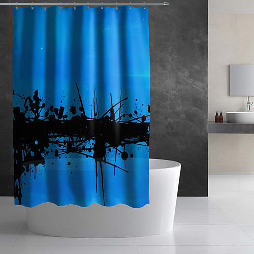 Шторка для ванной Черные брызги краски на синем / 3D-принт – фото 2