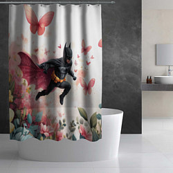 Шторка для душа Бэтмен прыгает над цветами и бабочками, цвет: 3D-принт — фото 2