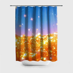 Шторка для душа Золотые шарики на голубом фоне, цвет: 3D-принт