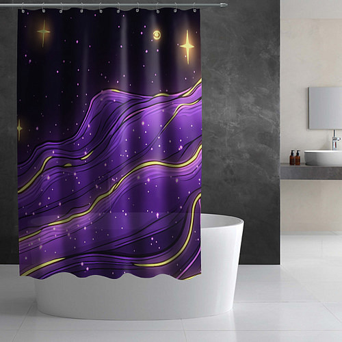 Шторка для ванной Фиолетовая текстура с золотыми звездочками / 3D-принт – фото 2