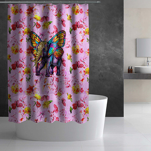 Шторка для ванной Слон с крыльями бабочки / 3D-принт – фото 2