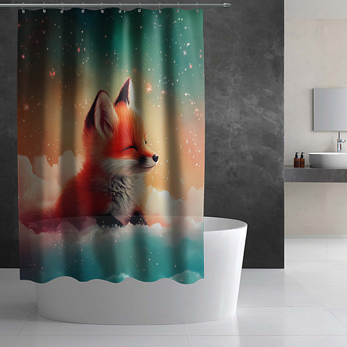 Шторка для ванной Милый лисенок спит на облаке / 3D-принт – фото 2