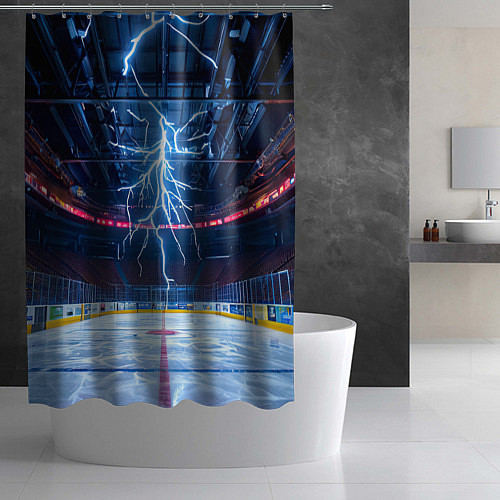 Шторка для ванной Удар молнии в хоккейную площадку / 3D-принт – фото 2