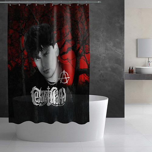 Шторка для ванной Сектор газа красный лес / 3D-принт – фото 2