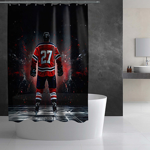 Шторка для ванной Хоккеист на черном / 3D-принт – фото 2
