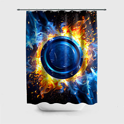 Шторка для душа Шайба в синем пламени, цвет: 3D-принт