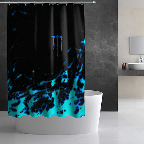 Шторка для ванной Monster energy голубые краски / 3D-принт – фото 2