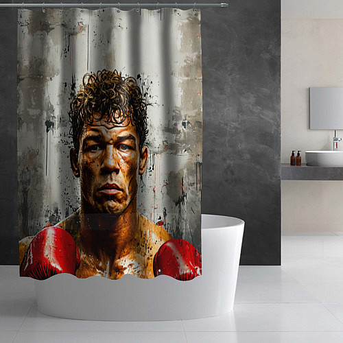 Шторка для ванной Артуро Гатти на сером / 3D-принт – фото 2