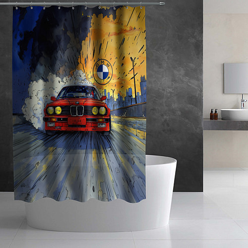 Шторка для ванной Красная BMW на скорости / 3D-принт – фото 2