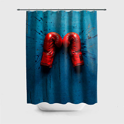 Шторка для душа Бойцовские перчатки на синем, цвет: 3D-принт
