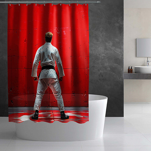 Шторка для ванной Боец джиу-джитсу на красном / 3D-принт – фото 2