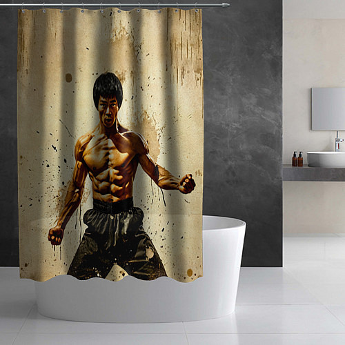 Шторка для ванной Брюс Ли на бежевом / 3D-принт – фото 2