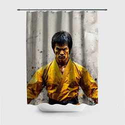 Шторка для душа Брюс Ли на сером, цвет: 3D-принт