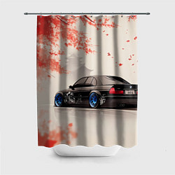 Шторка для душа Черная БМВ и сакура, цвет: 3D-принт