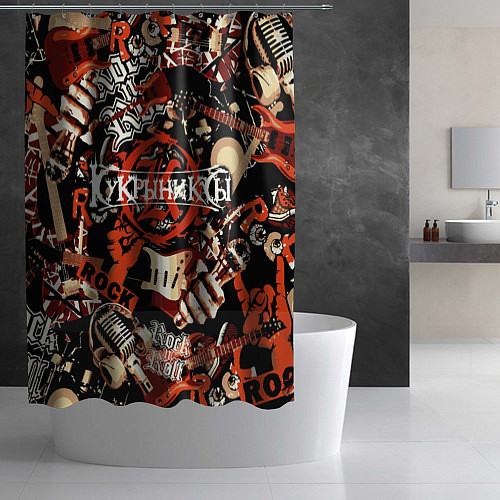 Шторка для ванной Кукрыниксы на фоне электрогитар / 3D-принт – фото 2