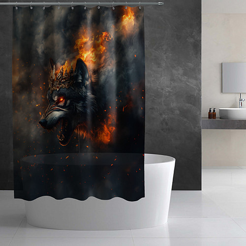 Шторка для ванной Волк в огне и дыме / 3D-принт – фото 2