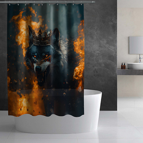 Шторка для ванной Злой волк в огне / 3D-принт – фото 2