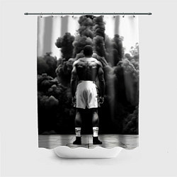 Шторка для душа Мухаммед Али в черном дыму, цвет: 3D-принт