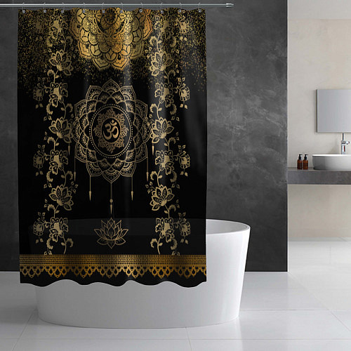 Шторка для ванной Лотос мандала и символ Ом с золотыми узорами / 3D-принт – фото 2