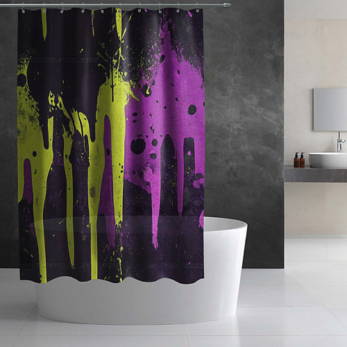 Шторка для ванной Желтая и фиолетовая краска на черном / 3D-принт – фото 2