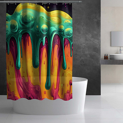 Шторка для ванной Зелено-оранжевая клякса / 3D-принт – фото 2