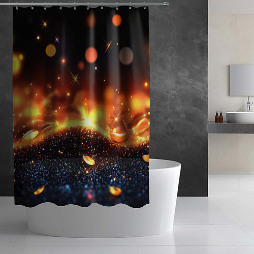 Шторка для ванной Оранжевое боке на черном / 3D-принт – фото 2