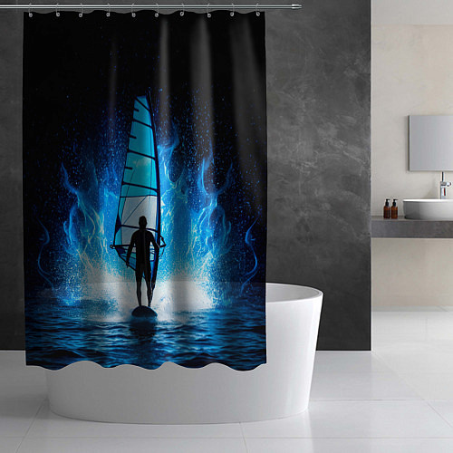 Шторка для ванной Виндсерфер в синем пламени / 3D-принт – фото 2