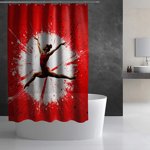 Шторка для ванной Воздушная гимнастка на красном / 3D-принт – фото 2