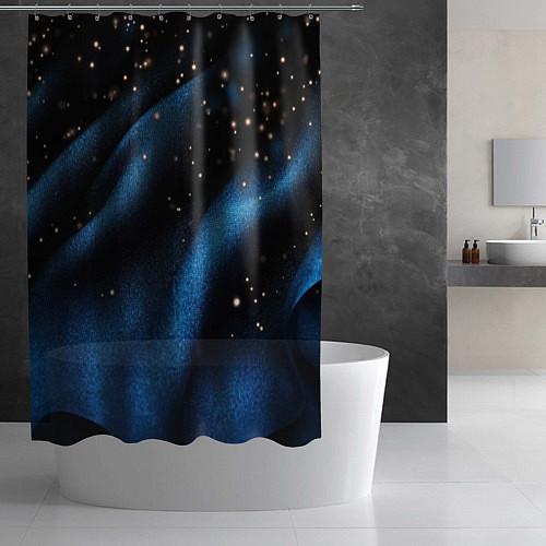 Шторка для ванной Синяя волнистая текстура на черном / 3D-принт – фото 2