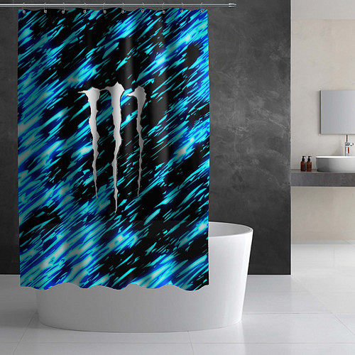 Шторка для ванной Monster energy штрихи голубых неоновых красок / 3D-принт – фото 2