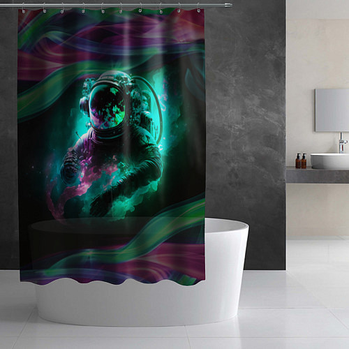 Шторка для ванной Космонавт неоновая дымка / 3D-принт – фото 2